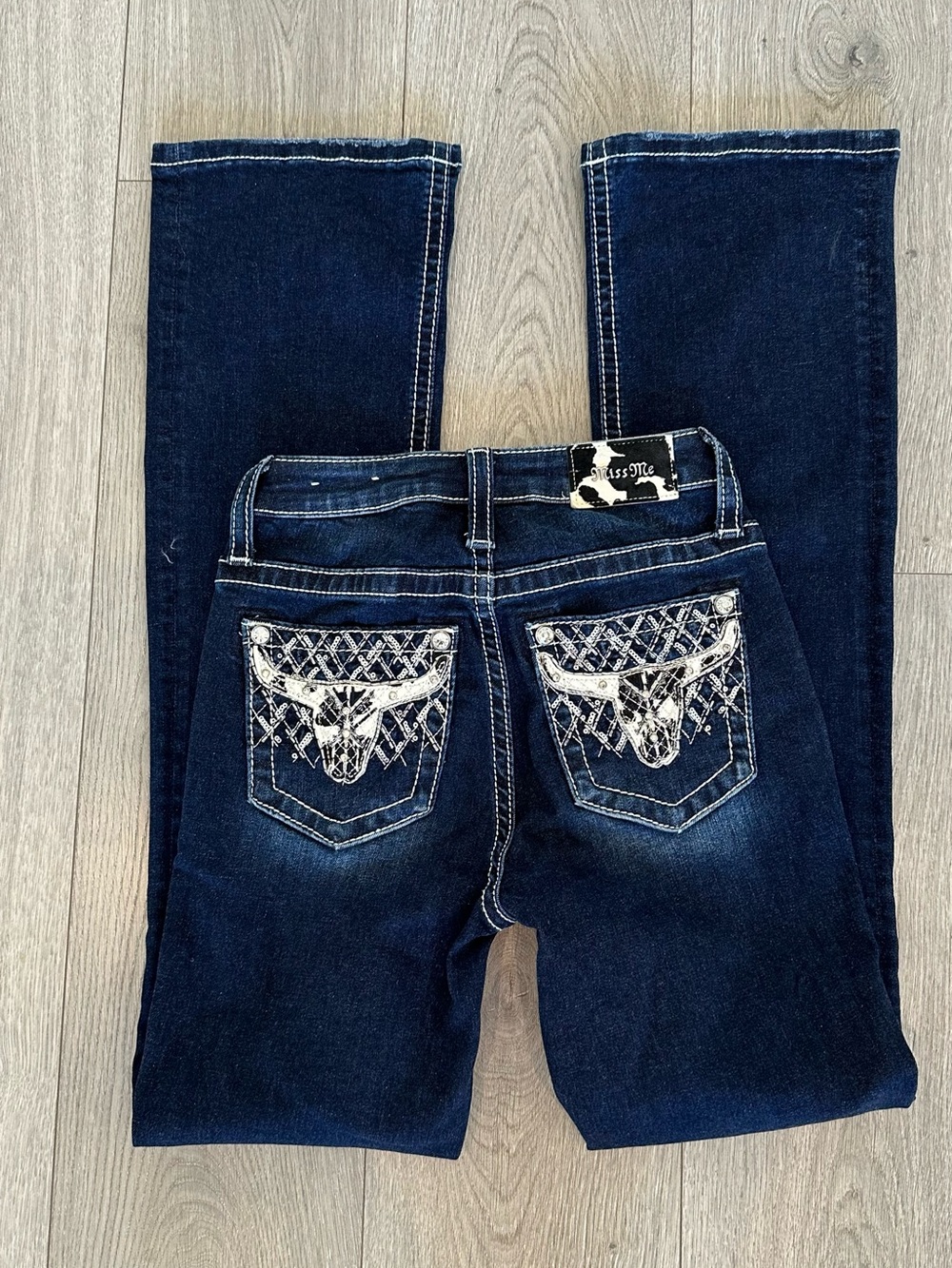 Miss Me Dark Blue Embroidered Back Pocket Boot Cut Jeans